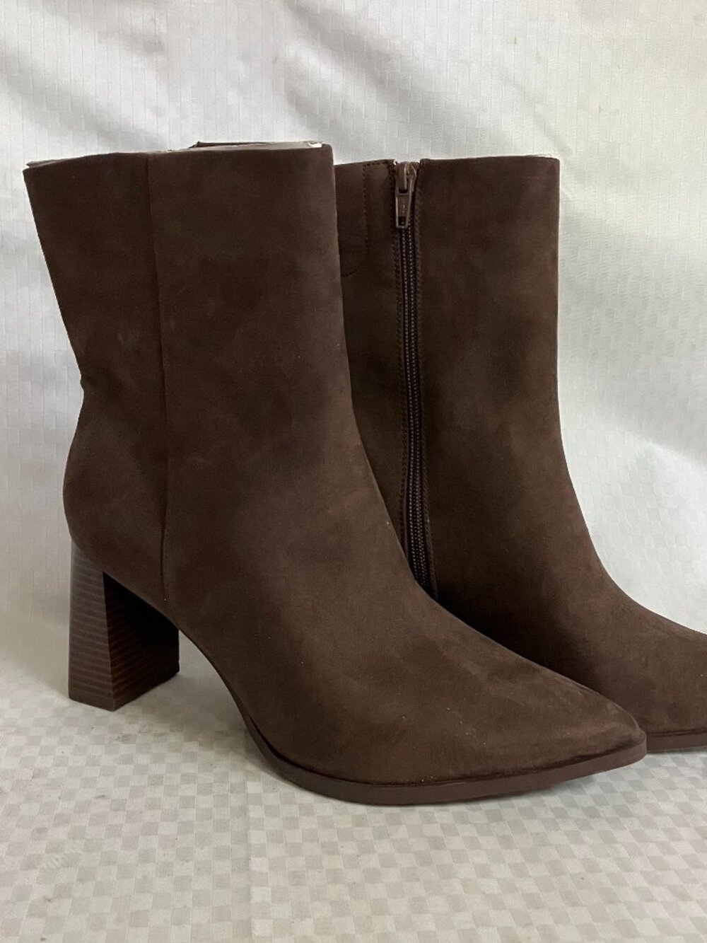 A New Day Ankle Boots Women Size 10 Brown Suede Block Heel Side Zip